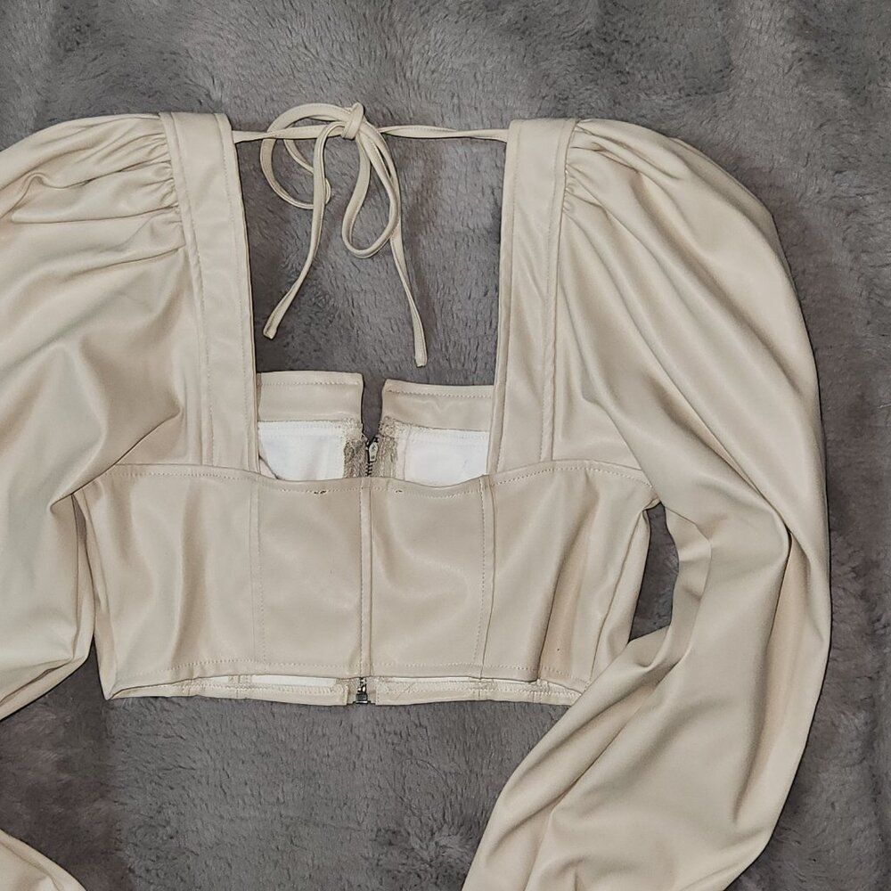 NEW Akira Faux Leather Crop Top/Jacket- Ivory Size S - Picture 8 of 8